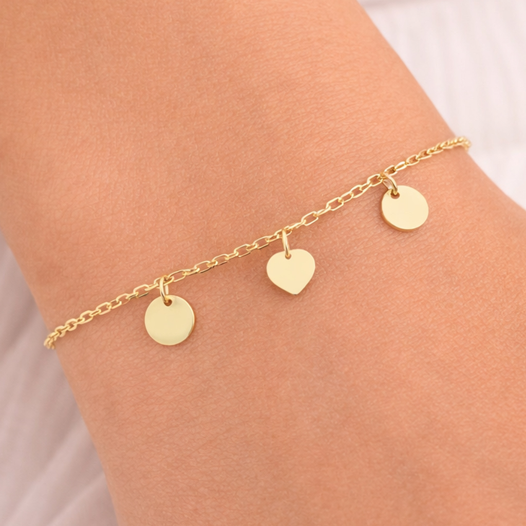 Plättchen Herz Armband 585 Gold