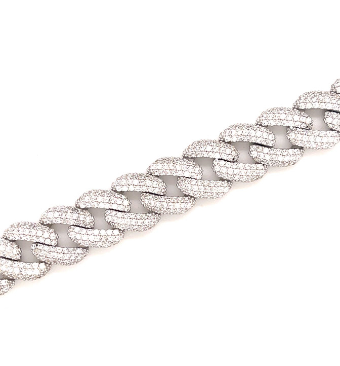 Cuban Link Chain Iced Out 15mm Armband 925 Silber KTS0044A