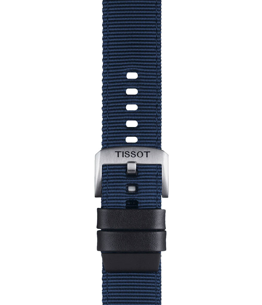 Original Tissot Textilarmband 22mm mit Lederelementen Blau 852.046.754